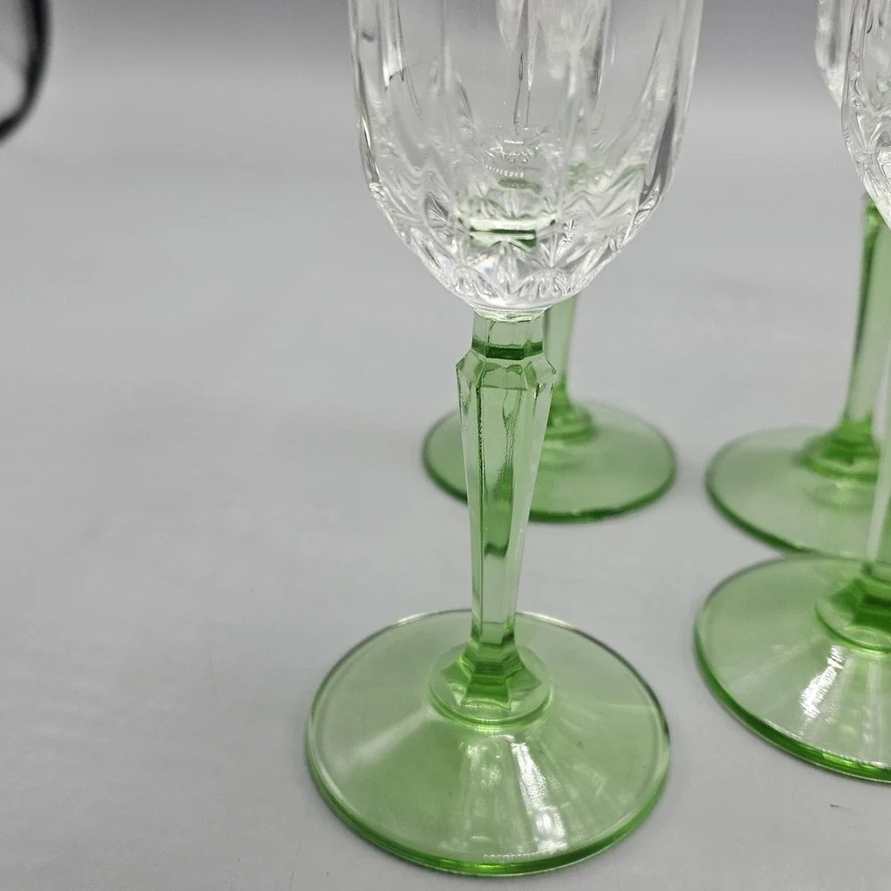 Vintage 90's St George Crystal Glendale Champagne Flutes Set Of 4 Green Stem